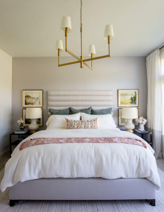 bedroom interior design with bedspread & luxury curtains